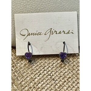 Janice Girardi JGD Designer 925 Sterling Silver Heart Amethyst Dangle Earrings